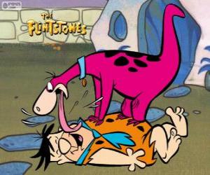 пазл Фред Flintstone получает теплый прием от Dino