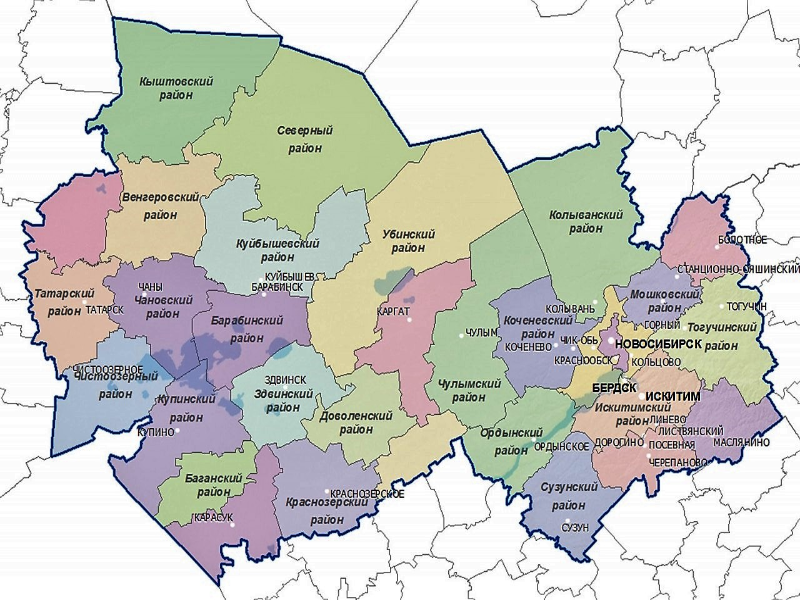Карта нсо новосибирской области с населенными пунктами