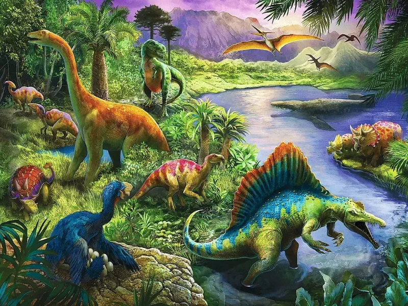 Динозавры возле реки в лесу puzzle